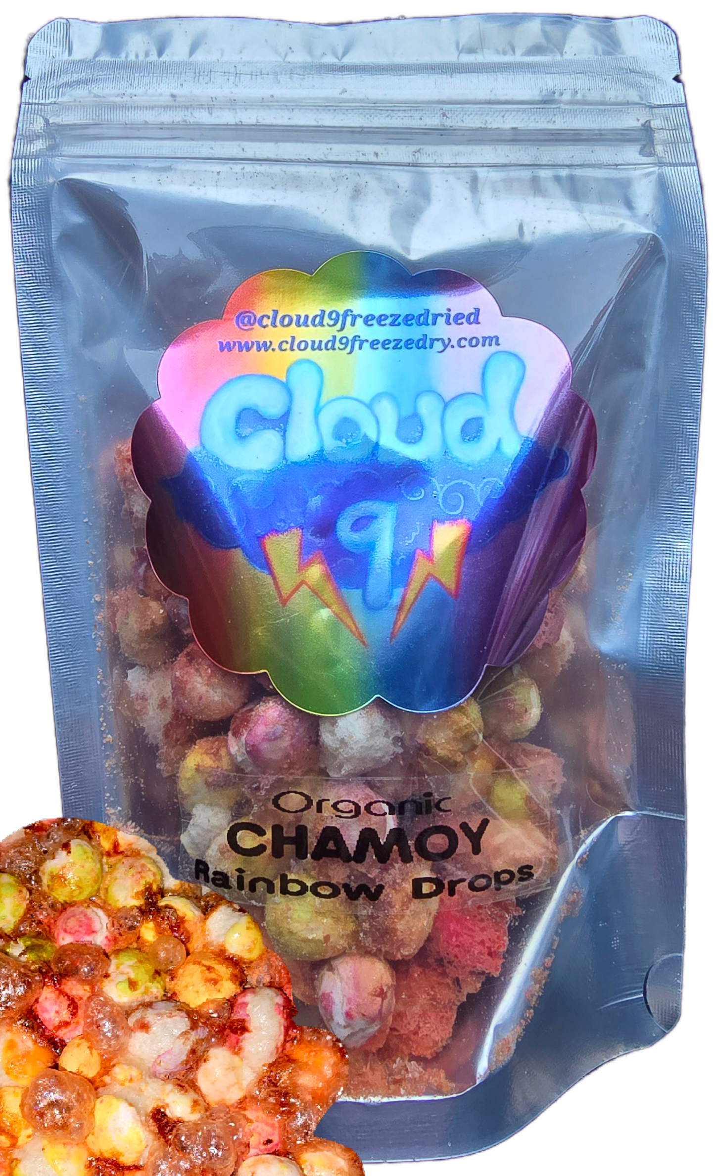 Handcrafted freeze dried chamoy candy rainbow drops spicy sweet salty candy organic all natural