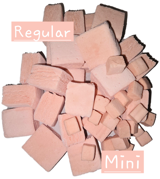 Regular and mini size rose flavored organic Marshmallows