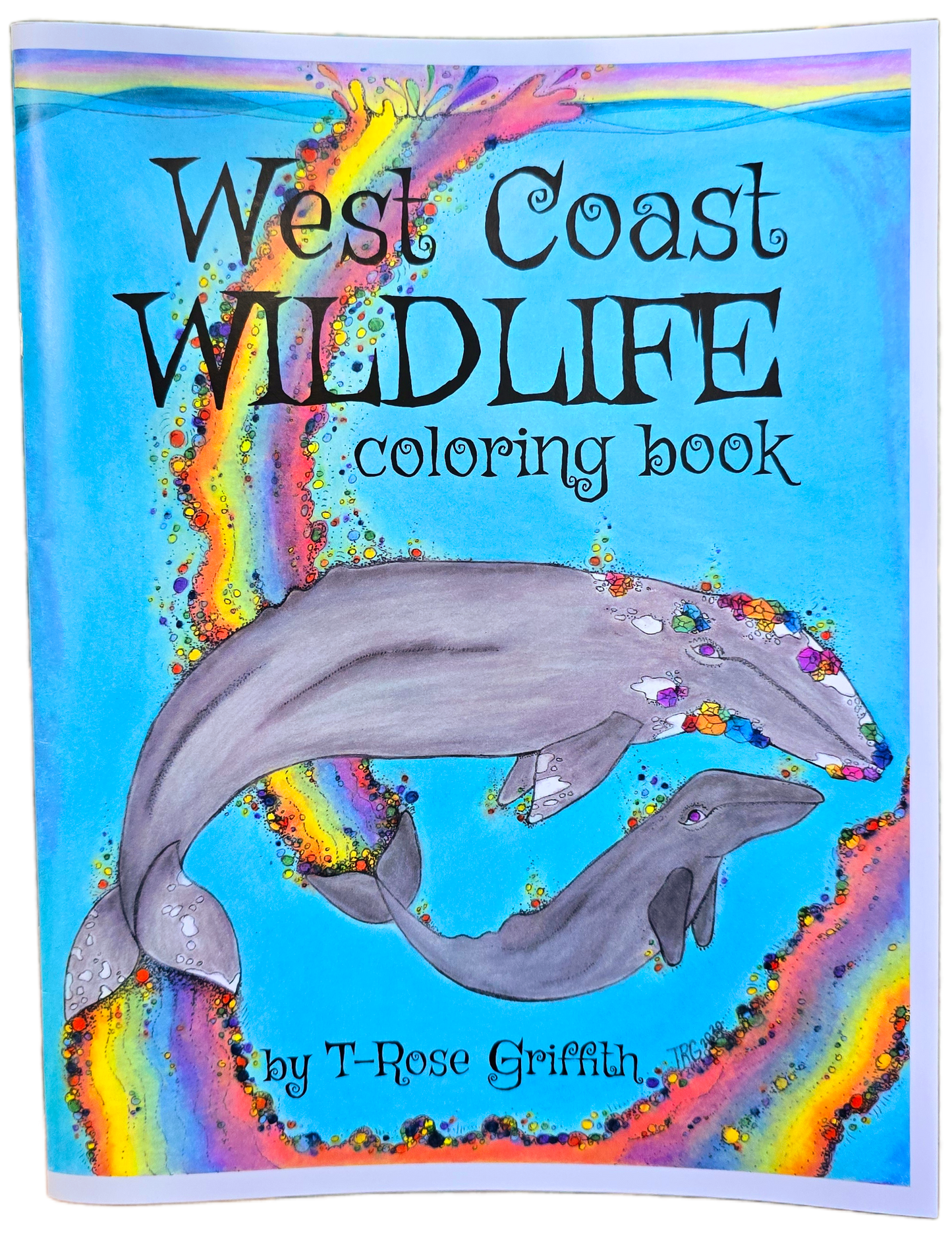 West coast Wildlife coloring book handdrawn illustrations animals habitats plants information pages colouring book art gray whale mother and calf rainbow illustration fantasy wildlife nature