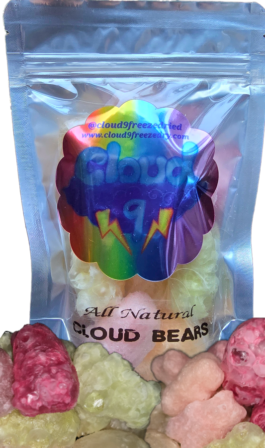 Freeze dried gummy bear candy naturally colored and flavored tropical fruit Cloud bears