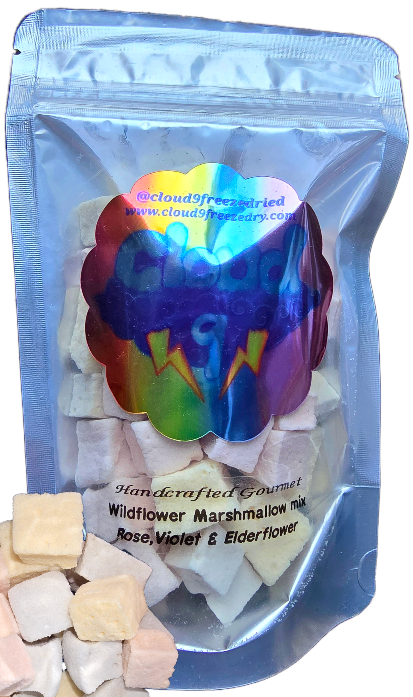 Freeze dried wildflower marshmallows  handcrafted gourmet elderflower rose violet all natural organic