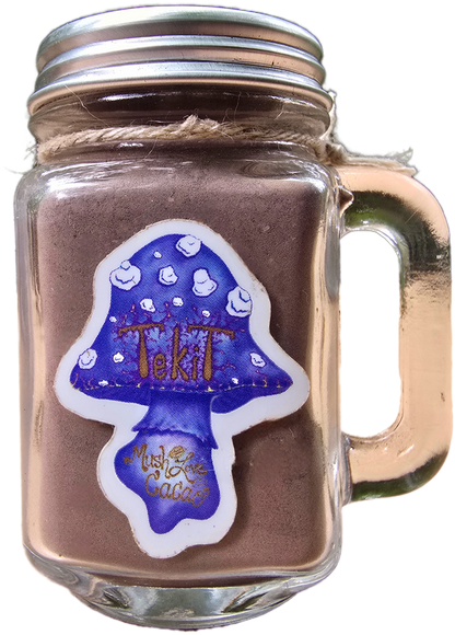 Mush Love blue cacao drink mix with organic raw vegan reishi mushroom chaga mushroom lions mane mushroom candy cap mushroom blue butterfly pea flower coffee beverage superfoods