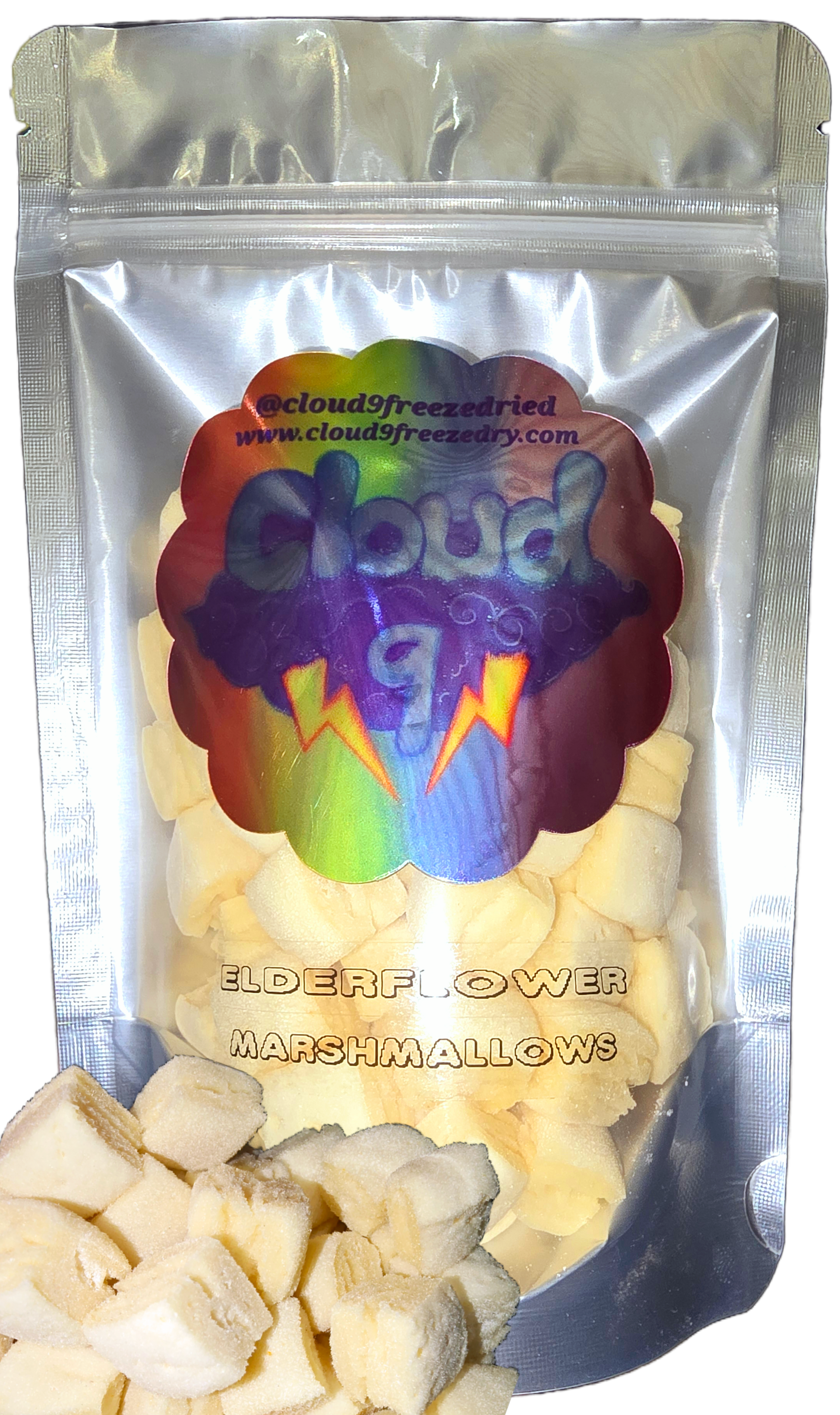 Elderflower marshmallows Cloud 9 freeze dried bag