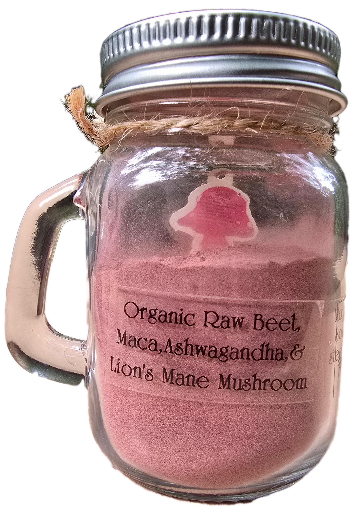 Large roots rawsta drink mix back ingredients list maca beet Ashwagandha lions mane mushroom superfood pink drink beverage matcha style