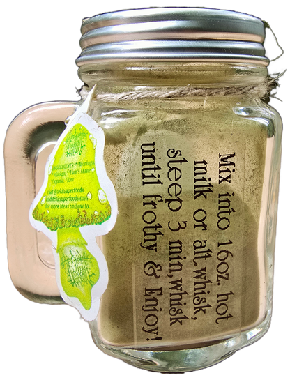 Back side of tekit superfood Jah Mystic moringa matcha style drink mix organic raw functional fungi beverage